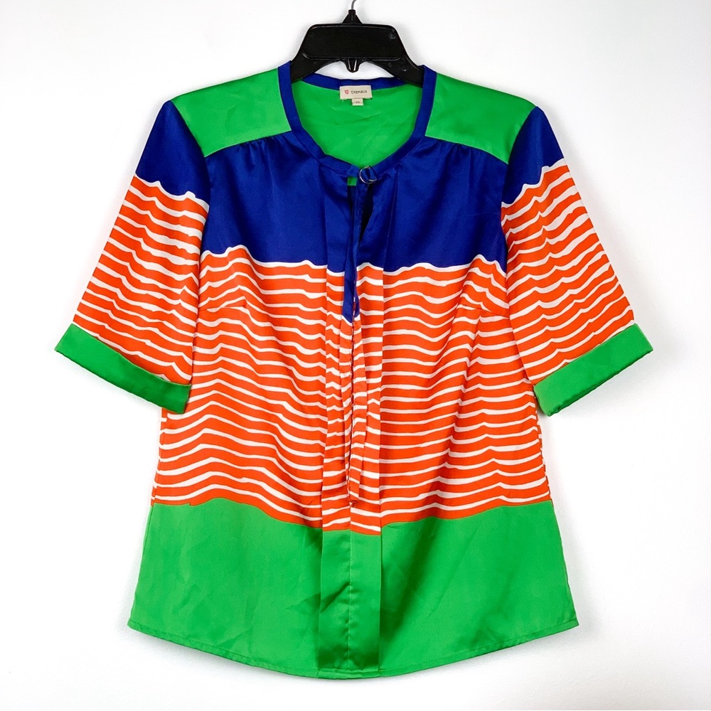 Multicolor Cremieux top short sleeve lightweight vibrant blouse size extra small